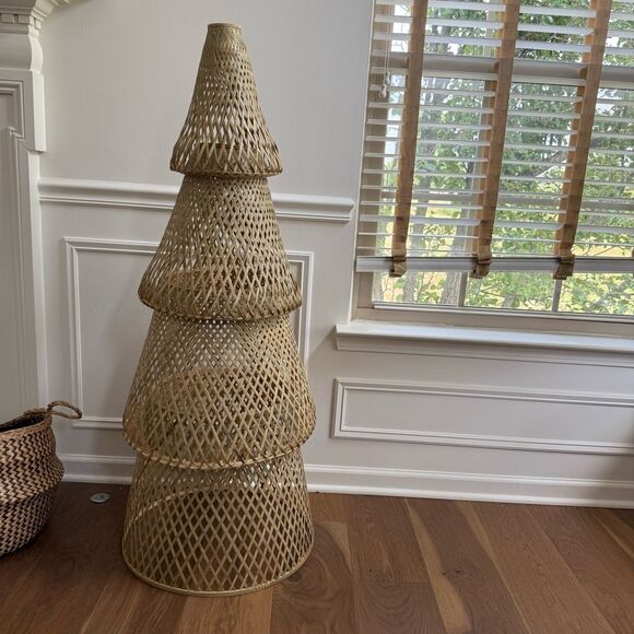 IKEA 2020 Rattan Bamboo Woven Scandinavian Minimalist Christmas Tree 49” x 19.5” - Picture 2 of 9